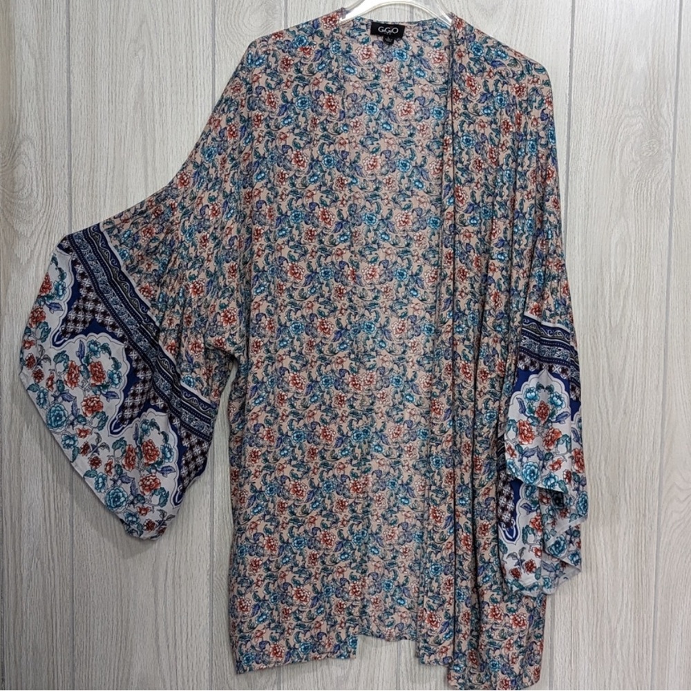 Gigio Kimono Cardigan Large Eclectic Boho Bohemian Floral Flared Sleeves.